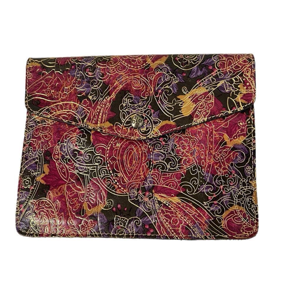 Patricia Nash Athena Italian Leather Clutch Bag iPad Case Metallic Paisley 10x8